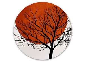 4063129254033 - K&l Wall Art - Alu-Dibond-Poster Rund Metalloptik Wandbild Blutrot Sonne Baum des Lebens Vintage Kubistika ø 30cm - rot