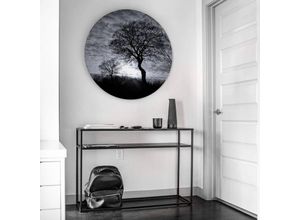 4063129254392 - K&l Wall Art - Alu-Dibond-Poster Rund Metalloptik Wandbild Sommer Sturm Baum des Lebens schwarz-weiß ø 30cm - weiß