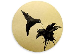 4063129254484 - K&l Wall Art - Alu-Dibond-Poster Rund Metalloptik Wandbild Kolibri Hummingbird Vogel Gold Hibiskus Ireland ø 20cm - gold