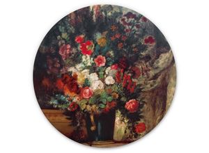 4063129254569 - K&l Wall Art - Alu-Dibond-Poster Rund Metalloptik Wandbild Blumen Gemälde Blumenstrauß Barock Delacroix ø 30cm - bunt