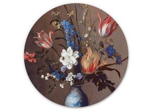 4063129254651 - K&l Wall Art - Alu-Dibond-Poster Rund Metalloptik Wandbild Blumen Wan-Li Vase Chinoiserie floral Van der Ast ø 45cm - braun