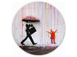 4063129254712 - K&l Wall Art - Alu-Dibond-Poster Rund Metalloptik Wandbild Coloured Rain Graffiti Straßenkunst Regen Banksy ø 70cm - weiß