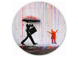 4063129254736 - K&l Wall Art - Alu-Dibond-Poster Rund Metalloptik Wandbild Coloured Rain Graffiti Straßenkunst Regen Banksy ø 30cm - weiß