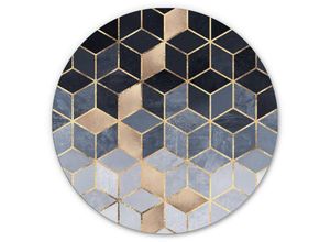 4063129255122 - K&l Wall Art - Alu-Dibond-Poster Rund Metalloptik Wandbild Blaue Geometrie Formen Gold Deko Fredriksson ø 30cm - blau