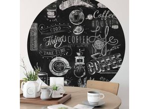 4063129256273 - Runde Fototapete Küche schwarze KaffeeTafel Tapete Coffee Vliestapete Arbeitszimmer Ø 140cm - schwarz