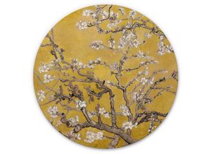 4063129256341 - K&l Wall Art - Alu-Dibond-Poster Rund Metalloptik Wandbild Mandelblüte Chinoiserie Gelb Kunstdruck van Gogh ø 45cm - gelb