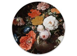 4063129256624 - K&l Wall Art - Alu-Dibond-Poster Rund Metalloptik Wandbild Stillleben Rose Barock Blumen Bouquet Deko Mignon ø 45cm - bunt