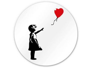 4063129256686 - K&l Wall Art - Alu-Dibond-Poster Rund Metalloptik Wandbild roter Luftballon Street-Art Graffiti Kunst Banksy ø 20cm - weiß