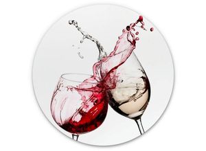 4063129257003 - K&l Wall Art - Alu-Dibond-Poster Rund Metalloptik Wandbild Küche Weingläser Rotwein Weißwein Rot Gelb ø 70cm - weiß