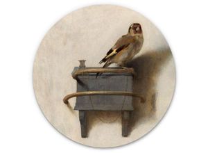 4063129257188 - K&l Wall Art - Alu-Dibond-Poster Rund Metalloptik Wandbild Distelfink Nostalgie Vogel Vintage Deko Fabritius ø 30cm - grau