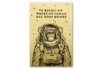 4063129257843 - Alu-Dibond-Poster mutiger Astronaut Affe im All Gold Weltraum Mission Metalloptik Wandbild 40x60cm - gold