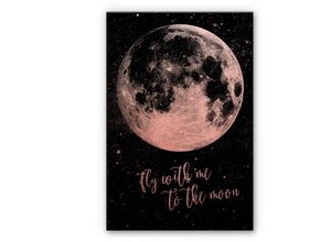 4063129258017 - Alu-Dibond-Poster Vollmond Kupfer Metalloptik Wandbild Mond Fly me to the moon Affirmation 75x120cm - schwarz