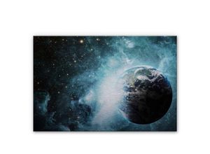 4063129258208 - Alu-Dibond-Poster Planet Erde Metalloptik Weltraum Wandbild Universum Sterne Galaxie nasa 120x75cm - silber