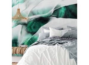 4063129259632 - K&l Wall Art - Große Fototapete xxl Art Deco Vliestapete abstrakt Seide Grün Emerald Flow 192x260cm - grün