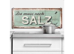 4063129262007 - K&l Wall Art - esg Glasbild Spritzschutz Küche Schriftzug Da muss noch Salz ran 80x30cm - grün