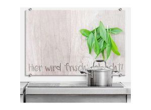 4063129262038 - K&l Wall Art - esg Glasbild Spritzschutz Küche Schriftzug Frisch gekocht Basilikum Holzoptik 80x60cm - grün