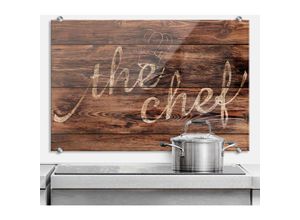 4063129262380 - K&l Wall Art - Glas Spritzschutz Herd Küchenrückwand Vintage Holz Schriftzug The Chef 80x60cm - braun