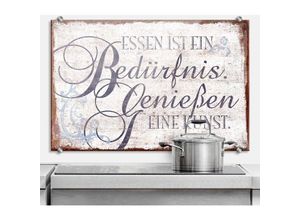 4063129262472 - K&l Wall Art - Glas Spritzschutz Herd Küchenrückwand Vintage Schriftzug Essen Genießen 80x60cm - weiß