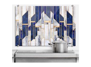 4063129262588 - K&l Wall Art - Glas Spritzschutz inkl Montagematerial Küchenrückwand Geometrisch Blau Gold Marmor 100x70cm - bunt