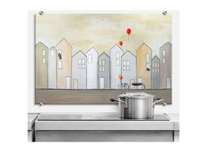 4063129262649 - K&l Wall Art - Glas Spritzschutz inkl Montagematerial Küchenrückwand Holland Hausreihe Streetlife 100x70cm - Beige