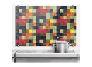 4063129262762 - K&l Wall Art - Glas Spritzschutz inkl Montagematerial Küchenrückwand Pixel Retro Deko Mosaik 100x70cm - bunt