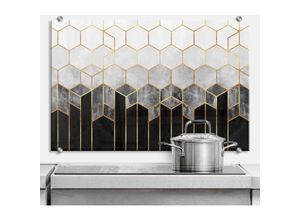 4063129262922 - K&l Wall Art - Glas Spritzschutz inkl Montagematerial Küchenrückwand Hexagon Marmor Schwarz Gold 60x40cm - grau