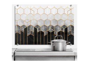 4063129262939 - K&l Wall Art - Glas Spritzschutz inkl Montagematerial Küchenrückwand Hexagon Marmor Schwarz Gold 80x60cm - grau