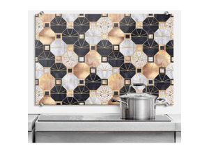 4063129262984 - K&l Wall Art - Glas Spritzschutz inkl Montagematerial Küchenrückwand Abstrakt Geometrisch Gold Schwarz 80x60cm - schwarz