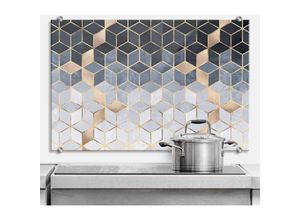 4063129263011 - K&l Wall Art - Glas Spritzschutz inkl Montagematerial Küchenrückwand Blaue Würfel Gold Geometrie 80x60cm - blau