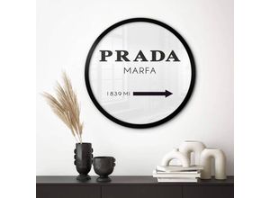 4063129274871 - Rundes Poster Wandbild Vintage Boho Schriftzug Fashion Kunst Installation Texas Prada Marfa Ø 50cm - weiß