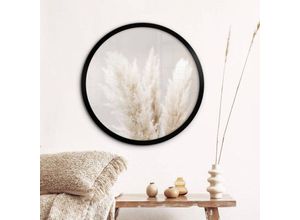 4063129277551 - K&l Wall Art - Rundes Poster Wandbild Vintage Kunst Blumen Fotografie 1XStudio Boho Deko Pampasgras ø 100cm - beige