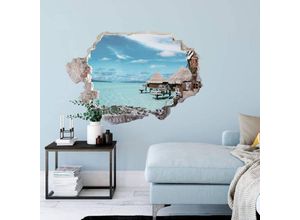 4063129277872 - K&l Wall Art - 3D Wandtattoo Aufkleber Wellness Urlaub Wandsticker Malediven Insel Küste Mauerdurchbruch selbstklebend 40x27cm - bunt