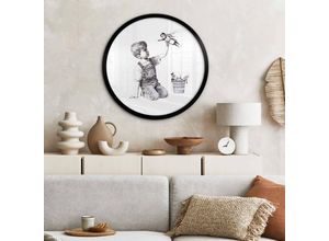 4063129278114 - Rundes Poster Wandbild Graffiti Straßenkunst Vintage Punk Street Art Banksy Real Hero ø 30cm - schwarz