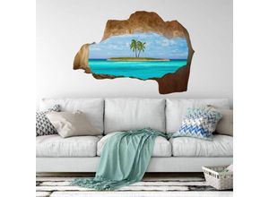 4063129279081 - 3D Wandtattoo Aufkleber Anderson Tropische Insel Urlaub Inselparadies Reise Mauerdurchbruch selbstklebend 140x97cm - blau