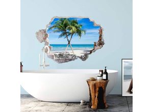 4063129280520 - K&l Wall Art - 3D Wandtattoo Aufkleber Badezimmer Palmen Wandsticker Strand Atlantic Ocean Mauerdurchbruch selbstklebend 60x41cm - bunt