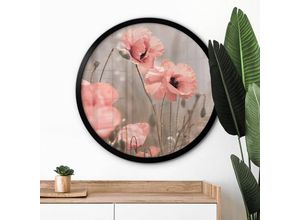 4063129281886 - Rundes Poster Wandbild Kunstdruck Büro Delgado Mohnblumen Romantik Mohn Blume Ø 30cm - grau