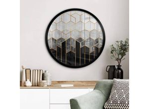 4063129282791 - K&l Wall Art - Rundes Poster Wandbild Grafik Geometrisch Fredriksson Schwarz Grau abstrakte Formen ø 50cm - grau