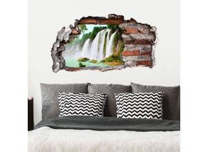 4063129282913 - K&l Wall Art - 3D Wandtattoo Aufkleber Wasserfall Tropisch Blaue Lagune Wandsticker Natur Mauerdurchbruch selbstklebend 120x65cm - bunt