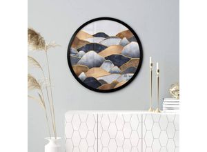 4063129282951 - K&l Wall Art - Rundes Poster Wandbild Grafik Geometrisch Fredriksson Goldene Hügel abstrakte Natur ø 50cm - bunt