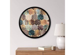 4063129283552 - K&l Wall Art - Rundes Poster Wandbild Küche Grafik Geometrisch Fredriksson Gold und Kupfer Art Deco ø 100cm - gold