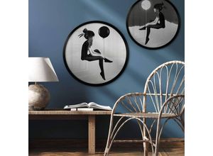 4063129284658 - K&l Wall Art - Rundes Poster Wandbild Wohnzimmer Boho Deko Vintage Motiv Ireland Yin Yang Luftballon Tag ø 30cm - schwarz