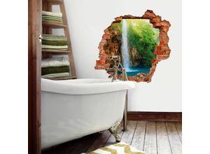 4063129285891 - K&l Wall Art - 3D Wandtattoo Aufkleber Natur Fotografie Wandsticker Lagune Dschungel Wasserfall Mauerdurchbruch selbstklebend 80x76cm - bunt