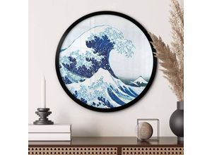 4063129286249 - Rundes Poster Wandbild Wohnzimmer Kanagawa Japan Kunstdruck Hokusai Die große Welle blau Ø 50cm - blau