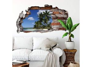 4063129286485 - K&l Wall Art - 3D Wandtattoo Aufkleber Karibische Palmen am Strand Wandsticker Wellness Reise Mauerdurchbruch selbstklebend 120x65cm - bunt