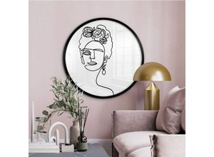 4063129286560 - K&l Wall Art - Rundes Poster Wandbild minimalistische Illustration Hariri Line Art Frida Kahlo Portrait ø 30cm - schwarz