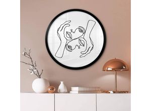 4063129286843 - K&l Wall Art - Rundes Poster Wandbild minimalistische Illustration Hariri Boho Deko Line Art Julie Portrait ø 30cm - weiß