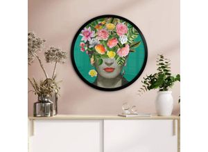 4063129286928 - Rundes Poster Vintage Wandbild Pop Art Kunstdruck Feldmann Frida Kahlo Retro Blumen ø 70cm - bunt