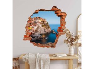 4063129287482 - K&l Wall Art - 3D Wandtattoo Aufkleber Colombo Italien Urlaub Fischerdorf Küste Cinque Terre Mauerdurchbruch selbstklebend 60x57cm - braun