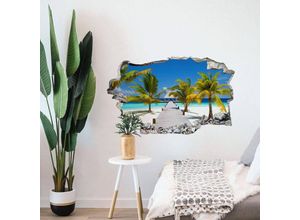 4063129289486 - K&l Wall Art - 3D Wandtattoo Aufkleber Palmen Insel Sommer Urlaub Der Weg ins Paradies Mauerdurchbruch selbstklebend 100x61cm - bunt