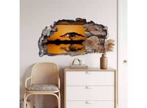 4063129290482 - K&l Wall Art - 3D Wandtattoo Wohnzimmer Afrika Wüste Savanne Sonnenuntergang Baum des Lebens Mauerdurchbruch selbstklebend 40x21cm - bunt